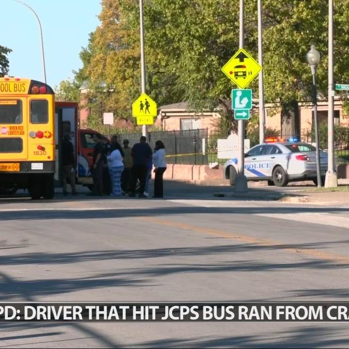 Driver fled on foot after crashing into JCPS bus in stolen vehicle, police say